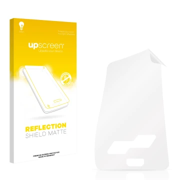 Parte frontale di una confezione del prodotto con il logo del marchio upscreen. Accanto si trova la protezione per lo schermo 