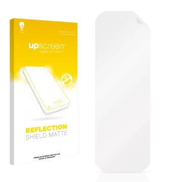 Parte frontale di una confezione del prodotto con il logo del marchio upscreen. Accanto si trova la protezione per lo schermo 