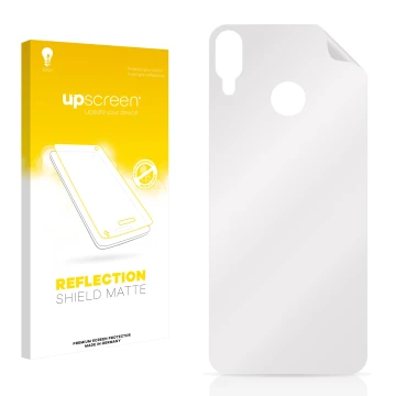 Parte frontale di una confezione del prodotto con il logo del marchio upscreen. Accanto si trova la protezione per lo schermo 