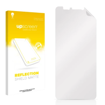 Parte frontale di una confezione del prodotto con il logo del marchio upscreen. Accanto si trova la protezione per lo schermo 