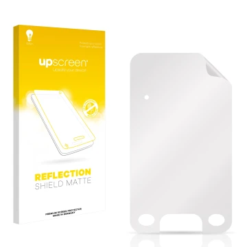 Parte frontale di una confezione del prodotto con il logo del marchio upscreen. Accanto si trova la protezione per lo schermo 