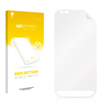 Parte frontale di una confezione del prodotto con il logo del marchio upscreen. Accanto si trova la protezione per lo schermo 