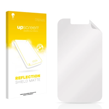 Parte frontale di una confezione del prodotto con il logo del marchio upscreen. Accanto si trova la protezione per lo schermo 