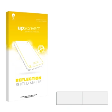 Parte frontale di una confezione del prodotto con il logo del marchio upscreen. Accanto si trova la protezione per lo schermo 