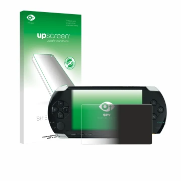 Parte frontale di una confezione del prodotto con il logo del marchio upscreen. Accanto è raffigurato il dispositivo Sony PSP 