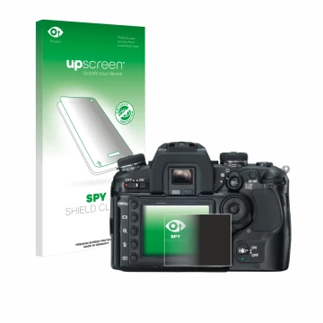 Parte frontale di una confezione del prodotto con il logo del marchio upscreen. Accanto è raffigurato il dispositivo Konica Mi