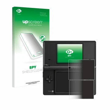 Parte frontale di una confezione del prodotto con il logo del marchio upscreen. Accanto è raffigurato il dispositivo Nintendo 