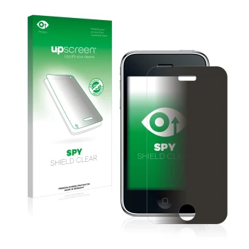 Parte frontale di una confezione del prodotto con il logo del marchio upscreen. Accanto è raffigurato il dispositivo Apple iPh