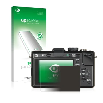 Parte frontale di una confezione del prodotto con il logo del marchio upscreen. Accanto è raffigurato il dispositivo Panasonic