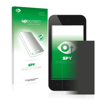 Parte frontale di una confezione del prodotto con il logo del marchio upscreen. Accanto è raffigurato il dispositivo con la re