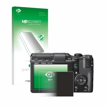 Parte frontale di una confezione del prodotto con il logo del marchio upscreen. Accanto è raffigurato il dispositivo Ricoh GXR