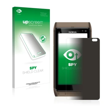 Parte frontale di una confezione del prodotto con il logo del marchio upscreen. Accanto è raffigurato il dispositivo Nokia n8 