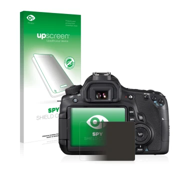Parte frontale di una confezione del prodotto con il logo del marchio upscreen. Accanto è raffigurato il dispositivo Canon EOS