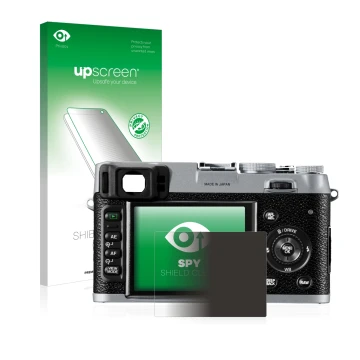 Parte frontale di una confezione del prodotto con il logo del marchio upscreen. Accanto è raffigurato il dispositivo Fujifilm 