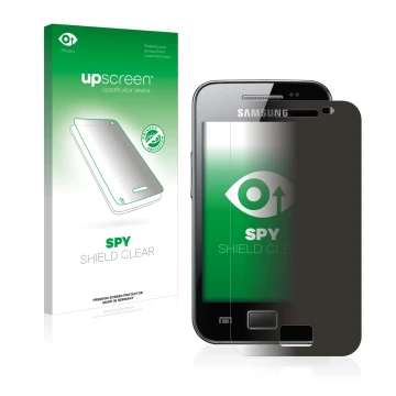 Parte frontale di una confezione del prodotto con il logo del marchio upscreen. Accanto è raffigurato il dispositivo Samsung G