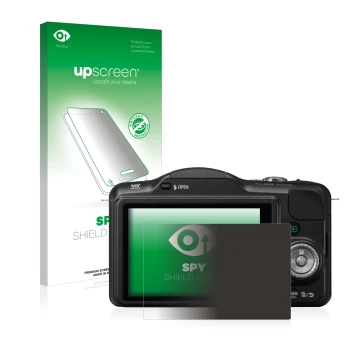 Parte frontale di una confezione del prodotto con il logo del marchio upscreen. Accanto è raffigurato il dispositivo Panasonic