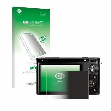 Parte frontale di una confezione del prodotto con il logo del marchio upscreen. Accanto è raffigurato il dispositivo Nikon 1 J