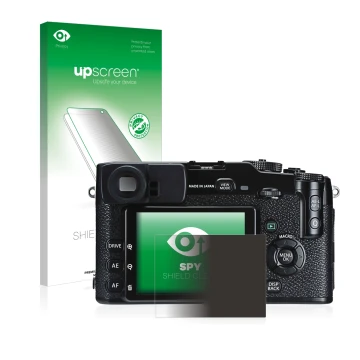 Parte frontale di una confezione del prodotto con il logo del marchio upscreen. Accanto è raffigurato il dispositivo Fujifilm 