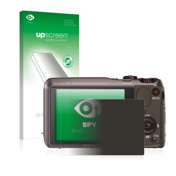 Parte frontale di una confezione del prodotto con il logo del marchio upscreen. Accanto è raffigurato il dispositivo Sony Cybe