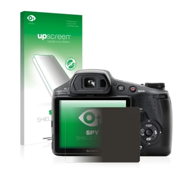 Parte frontale di una confezione del prodotto con il logo del marchio upscreen. Accanto è raffigurato il dispositivo Sony Cybe