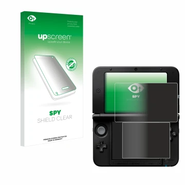 Parte frontale di una confezione del prodotto con il logo del marchio upscreen. Accanto è raffigurato il dispositivo Nintendo 