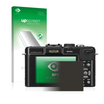 Parte frontale di una confezione del prodotto con il logo del marchio upscreen. Accanto è raffigurato il dispositivo Panasonic