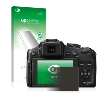 Parte frontale di una confezione del prodotto con il logo del marchio upscreen. Accanto è raffigurato il dispositivo Panasonic