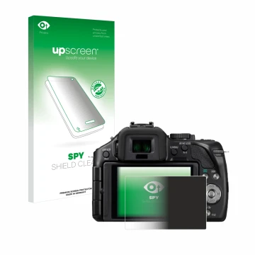 Parte frontale di una confezione del prodotto con il logo del marchio upscreen. Accanto è raffigurato il dispositivo Panasonic