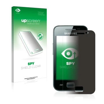 Parte frontale di una confezione del prodotto con il logo del marchio upscreen. Accanto è raffigurato il dispositivo Samsung G
