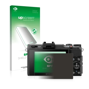 Parte frontale di una confezione del prodotto con il logo del marchio upscreen. Accanto è raffigurato il dispositivo Olympus S