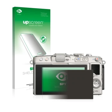 Parte frontale di una confezione del prodotto con il logo del marchio upscreen. Accanto è raffigurato il dispositivo Olympus P