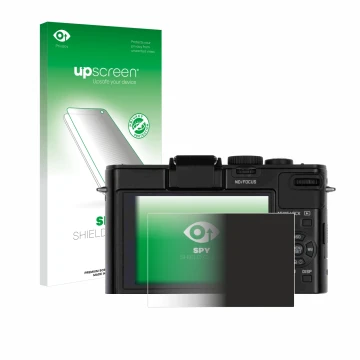 Parte frontale di una confezione del prodotto con il logo del marchio upscreen. Accanto è raffigurato il dispositivo Leica D-L