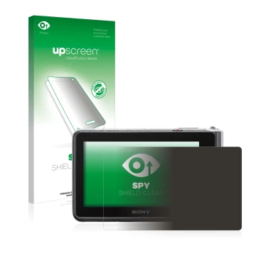 Parte frontale di una confezione del prodotto con il logo del marchio upscreen. Accanto è raffigurato il dispositivo Sony Cybe