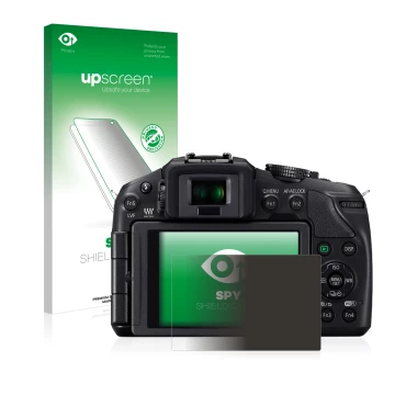 Parte frontale di una confezione del prodotto con il logo del marchio upscreen. Accanto è raffigurato il dispositivo Panasonic