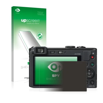 Parte frontale di una confezione del prodotto con il logo del marchio upscreen. Accanto è raffigurato il dispositivo Panasonic