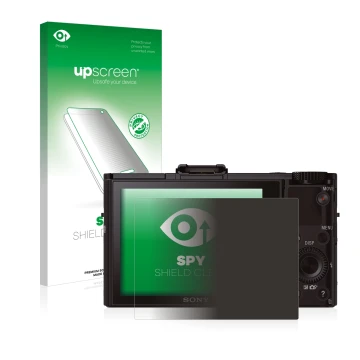 Parte frontale di una confezione del prodotto con il logo del marchio upscreen. Accanto è raffigurato il dispositivo Sony Cybe