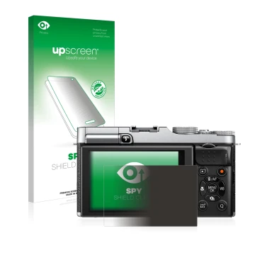 Parte frontale di una confezione del prodotto con il logo del marchio upscreen. Accanto è raffigurato il dispositivo Fujifilm 