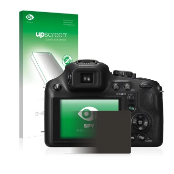 Parte frontale di una confezione del prodotto con il logo del marchio upscreen. Accanto è raffigurato il dispositivo Panasonic