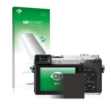 Parte frontale di una confezione del prodotto con il logo del marchio upscreen. Accanto è raffigurato il dispositivo Panasonic