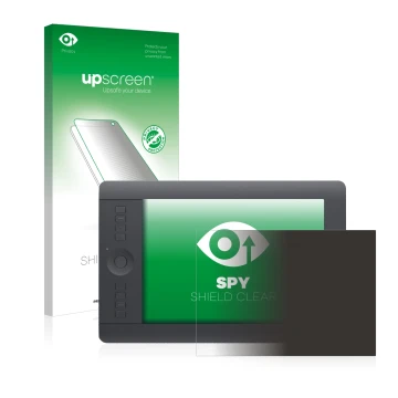Parte frontale di una confezione del prodotto con il logo del marchio upscreen. Accanto è raffigurato il dispositivo Wacom Int