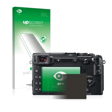 Parte frontale di una confezione del prodotto con il logo del marchio upscreen. Accanto è raffigurato il dispositivo Fujifilm 