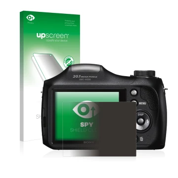 Parte frontale di una confezione del prodotto con il logo del marchio upscreen. Accanto è raffigurato il dispositivo Sony Cybe