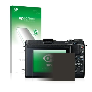 Parte frontale di una confezione del prodotto con il logo del marchio upscreen. Accanto è raffigurato il dispositivo Canon Pow