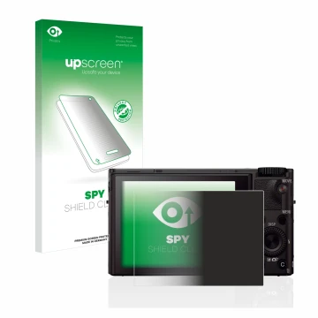 Parte frontale di una confezione del prodotto con il logo del marchio upscreen. Accanto è raffigurato il dispositivo Sony Cybe