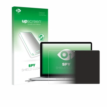 Parte frontale di una confezione del prodotto con il logo del marchio upscreen. Accanto è raffigurato il dispositivo Apple Mac