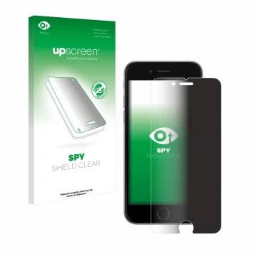 Parte frontale di una confezione del prodotto con il logo del marchio upscreen. Accanto è raffigurato il dispositivo Apple iPh