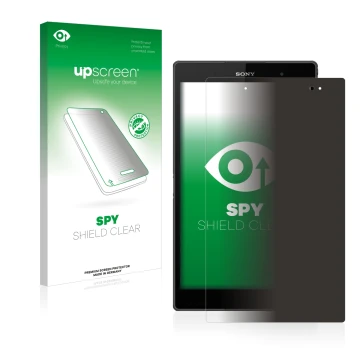Parte frontale di una confezione del prodotto con il logo del marchio upscreen. Accanto è raffigurato il dispositivo Sony Xper