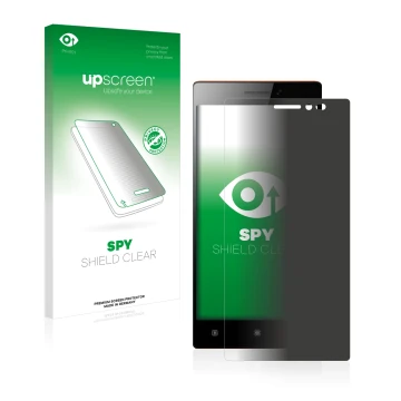 Parte frontale di una confezione del prodotto con il logo del marchio upscreen. Accanto è raffigurato il dispositivo Lenovo Vi