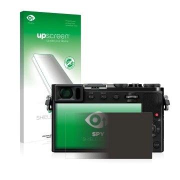 Parte frontale di una confezione del prodotto con il logo del marchio upscreen. Accanto è raffigurato il dispositivo Panasonic