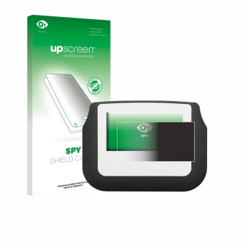 Parte frontale di una confezione del prodotto con il logo del marchio upscreen. Accanto è raffigurato il dispositivo Signotec 